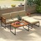 5 Piece Patio Furniture Set Acacia Wood Metal Outdoor Sofa Set Coffee Table Ottoman